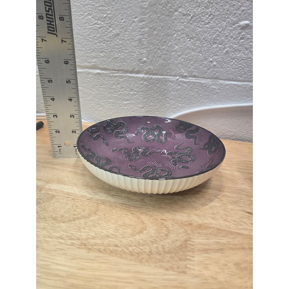 Purple Black Celestial Snake Ceramic Bowl Witchy Gothic Serpent Decor 8" - Picture 3 of 4